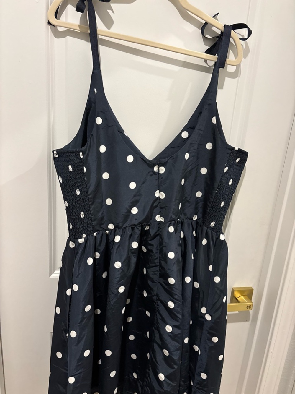 The Occasion Taffeta Navy Blue White Polkadot Tie Sleeve Mini Dress XL - Picture 5 of 8
